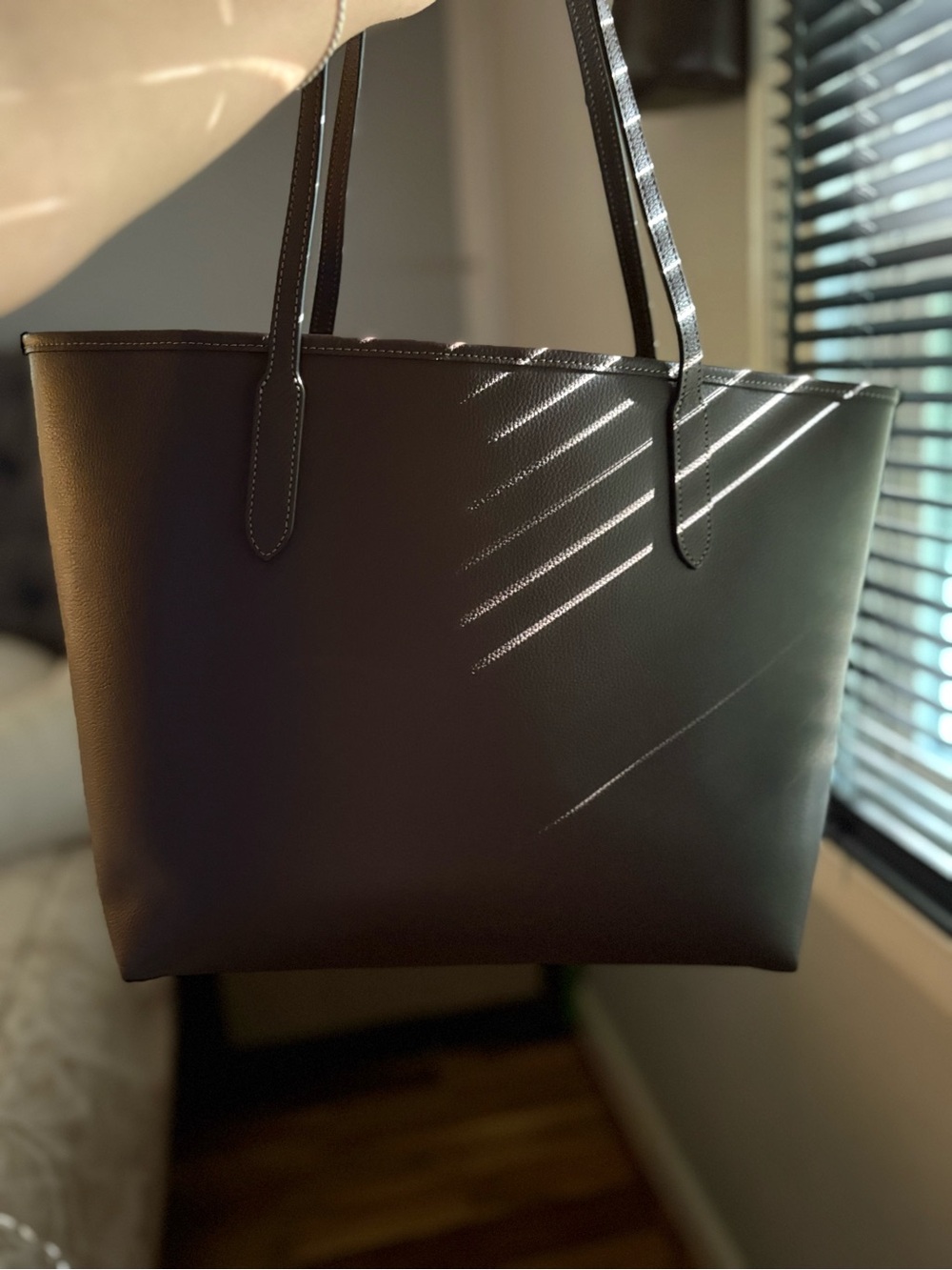 Coach Dark Brown Leather Tote with Silver Logo - Picture 2 of 6